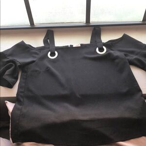 Black Off-Shoulder Top with Strap Details